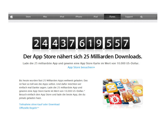 Der Countdown läuft. Bald zählt der Apple App Store 25 Milliarden Downloads.