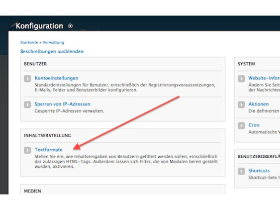 Drupal kennt unterschiedliche Typen für den Inhalt, der in Form von Knoten gespeichert wird.