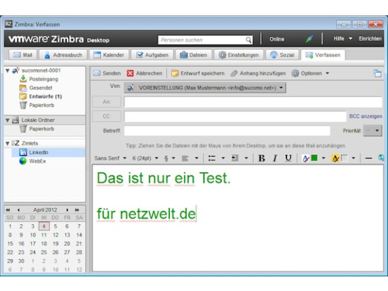 Die E-Mail-Funktionen von Zimbra Desktop sind durchweg solide.