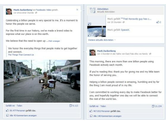 Facebook-Chef Mark Zuckerberg ist stolz auf eine Milliarde aktive Nutzer.