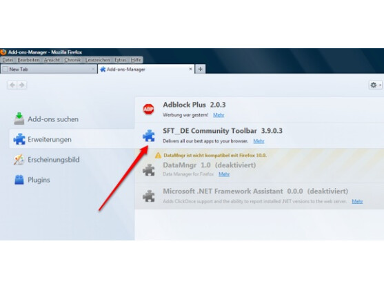 Im Firefox wird die Toolbar über den Add-on-Manager entfernt.