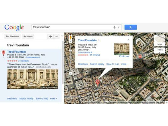 Die Foto-Tour des Trevi-Brunnen kann auf dem kleinen Bild links oder direkt in der Karte gestartet werden.