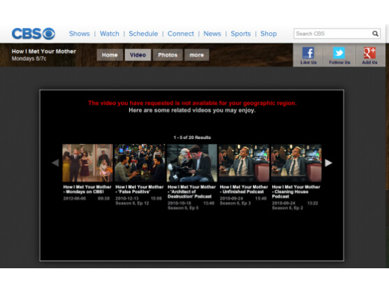Ganze Episoden beliebter Serien sind bei CBS leider nur aus den USA abrufbar.