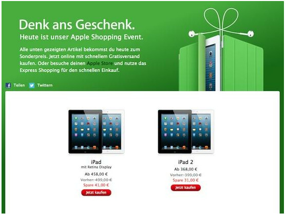 Gilt nur heute: Apple gewährt auf ausgewählte Produkte Rabatte in Höhe von bis zu 101 Euro.