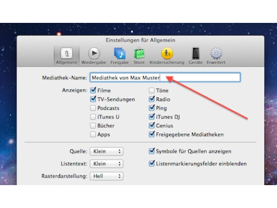 Ein griffiger Name für die Mediathek erleichtert die Übersicht.
