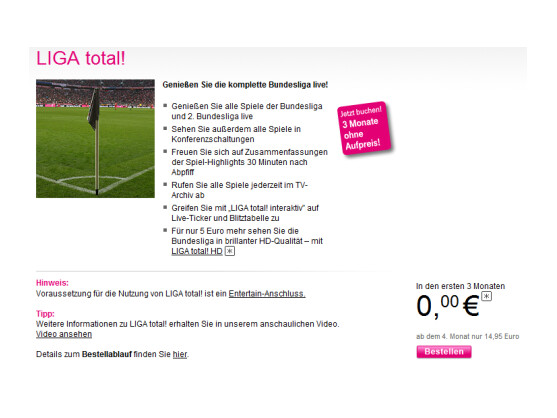Das IP-TV-Angebot "Liga total!" der Deutschen Telekom steht nach dem Verlust der Rechte vor dem Aus.