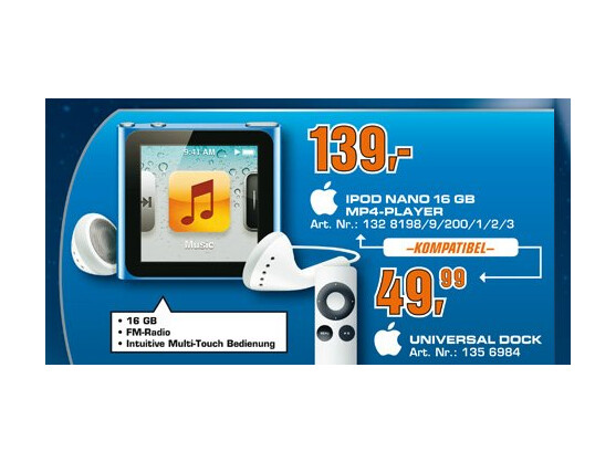 Der iPod nano wird bei Saturn in der 16-Gigabyte-Variante angeboten.