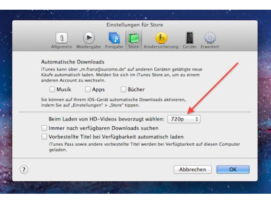 iTunes kann beim Laden von Videos automatisch HD-Material bevorzugen.