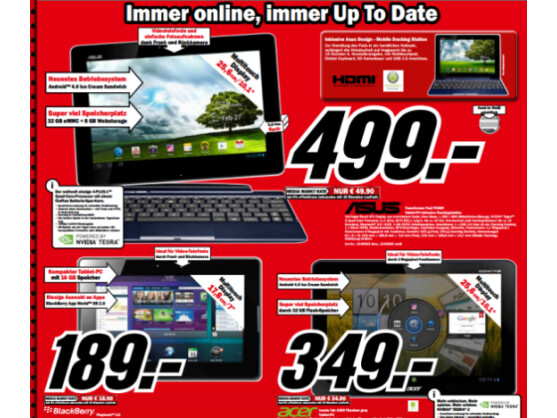 Media Markt bewirbt neben dem iPad 2 noch weitere Tablets.