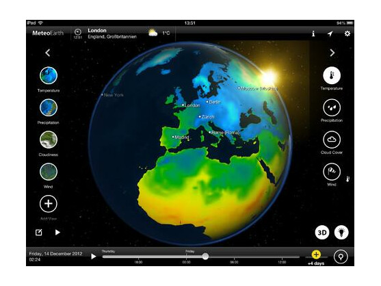 MeteoEarth soll auf dem iPad einen Wetterbericht in TV-Qualität ermöglichen.