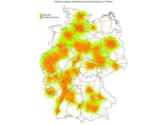 Netzausbau nötig: Die DAB+-Verbreitung in der Fläche liegt bei rund 50 Prozent (Stand: Februar 2012).