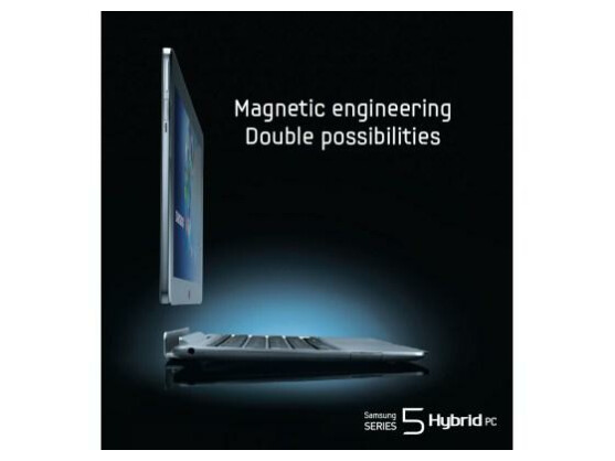 Der neue Hybrid PC von Samsung arbeitet mit einer magnetischen Lösung für das Andocken der Tastatur.