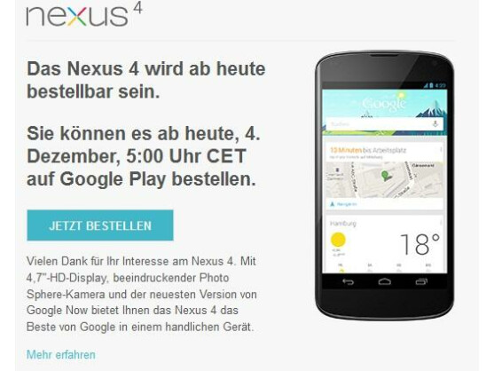 Das Nexus 4 ist ab sofort wieder in Deutschland erhältlich.