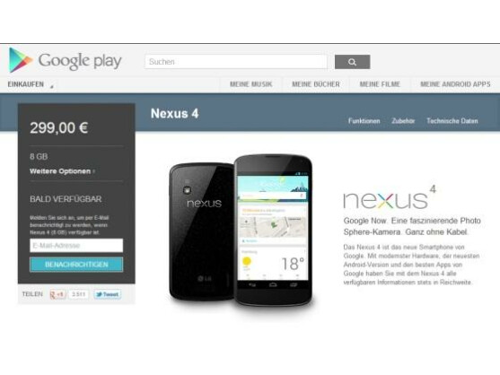 Das Nexus 4 ist im Play Store schon wieder vergriffen.