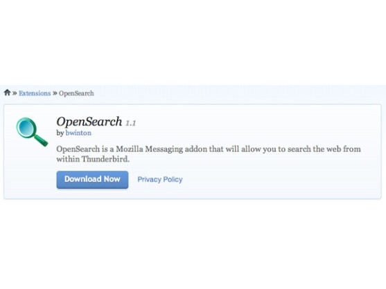 Das OpenSearch-Plug-in ist ab Version 10 direkt in Thunderbird enthalten.