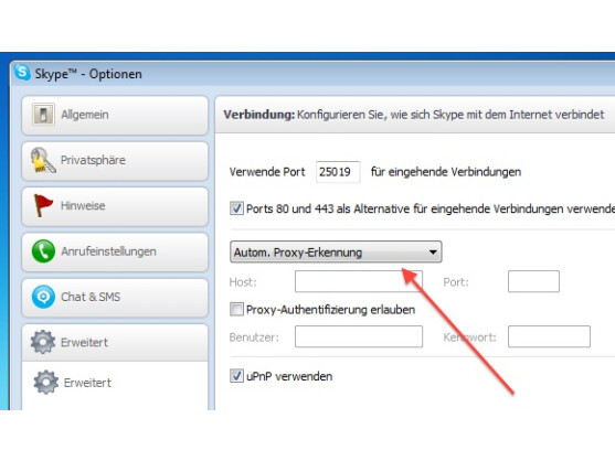 Bei Problemen mit der Verbindung kann ein alternativer Port oder Proxy helfen.