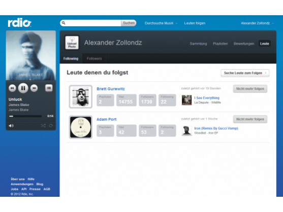 Auf Rdio ruft man bei Bedarf auch Abspiellisten von Nutzern aus dem diensteigenen Netzwerk ab.