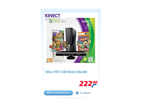 Bei Real gibt es die 4-Gigabyte-Xbox mit Kinect in einem Bundle.