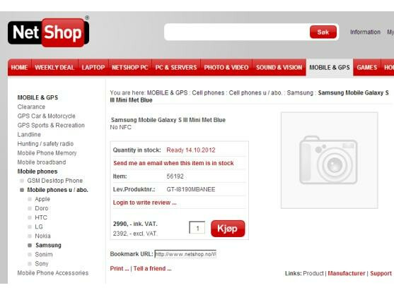 Skandinavische Online-Händler wie Netshop.no listen bereits das Galaxy S3 Mini.