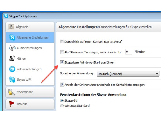 Skype wird standardmäßig bei jedem Systemstart geöffnet.