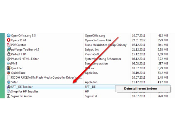 Die Softonic Toolbar taucht mitunter auch in der Systemsteuerung auf.