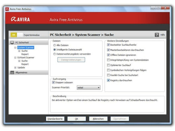 Der System Scanner der Applikation unterstützt eine "intelligente Dateiauswahl".