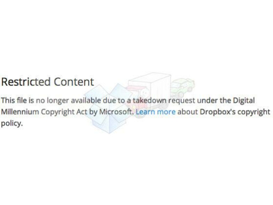 The Verge veröffentlichte einen Screenshot von Dropbox, auf dem auf die Entfernung der Datei hingewiesen wird.