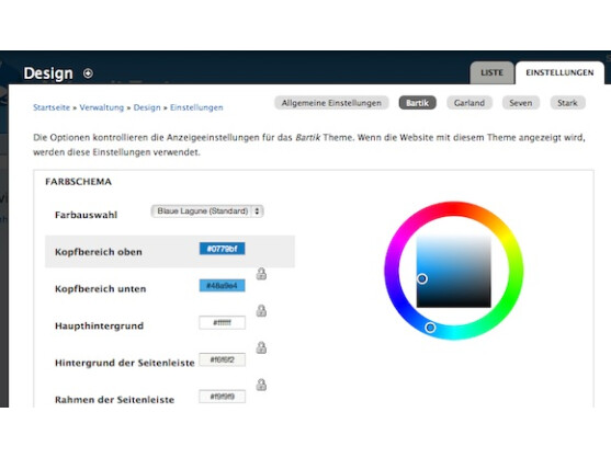 Jedes Thema kann im Drupal-Dashboard angepasst werden.