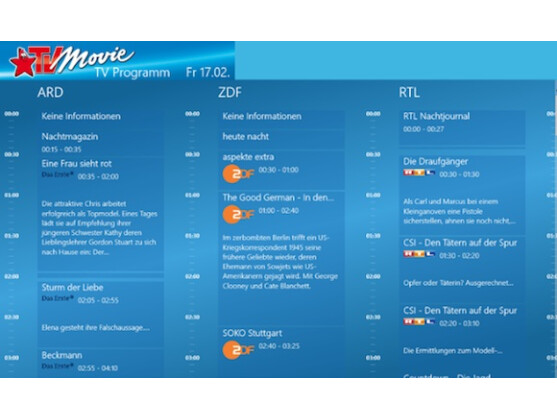 TV Movie stellt ein Fernsehprogramm als App auf Windows 8 bereit.