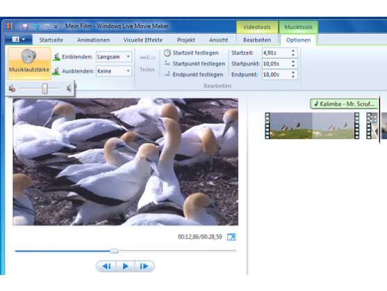 Über die Musiktools können Sie Ihr Video vertonen.
