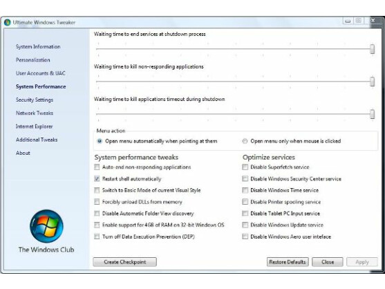 Ultimate Windows Tweaker kann auch das Menü-Verhalten anpassen.