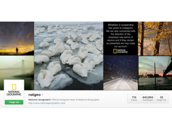 Die US-amerikanische Ausgabe des National Geographic protestierte gegen die neuen Nutzungsbedingungen von Instagram.