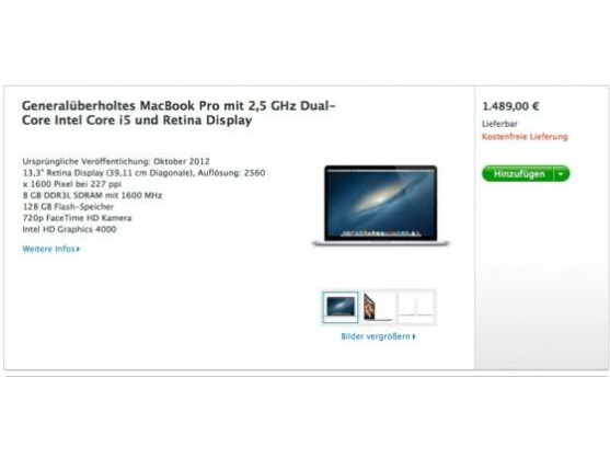 Bis zu 310 Euro günstiger: Apple MacBook Pro mit Retina-Display im Apple Refurbished Store