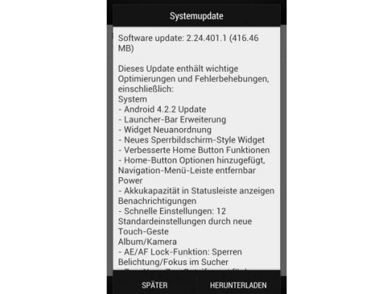 Das Android 4.2-Update für das HTC One ist über 400 Megabyte groß.