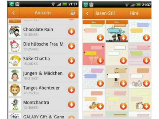 Anicons und Hintergründe zur Personalisierung (Quelle: Samsung ChatOn)