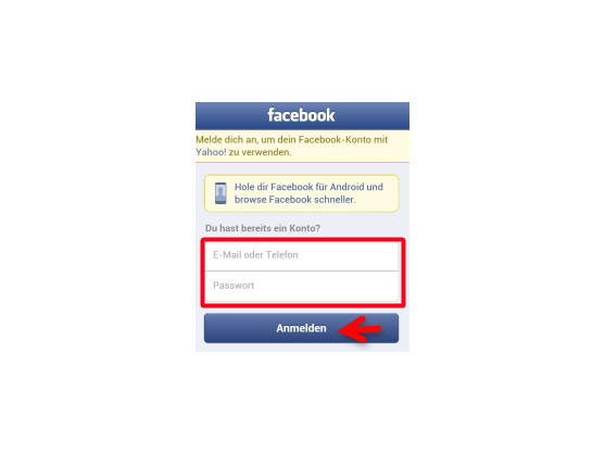 Mit Facebook-Account anmelden.