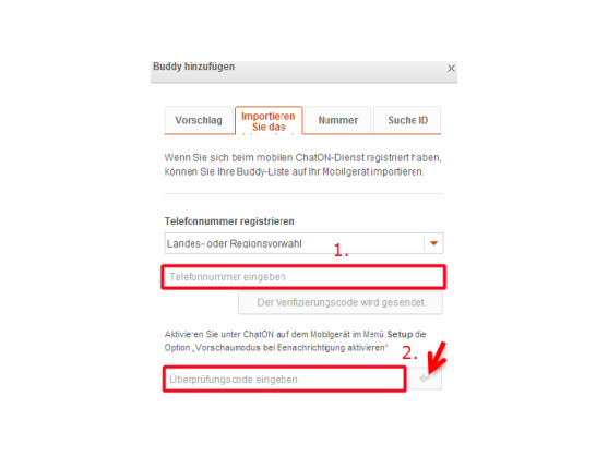 Handynummer registrieren und Kontakte importieren.