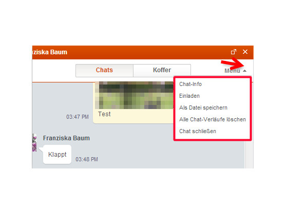 Kontextmenü im Chatfenster.