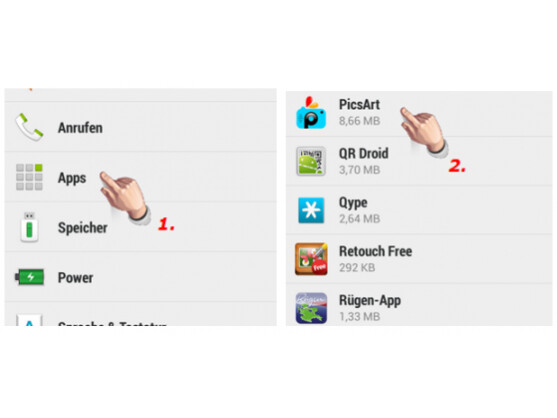 Apps öffnen und zurückzusetzende Anwendung suchen.