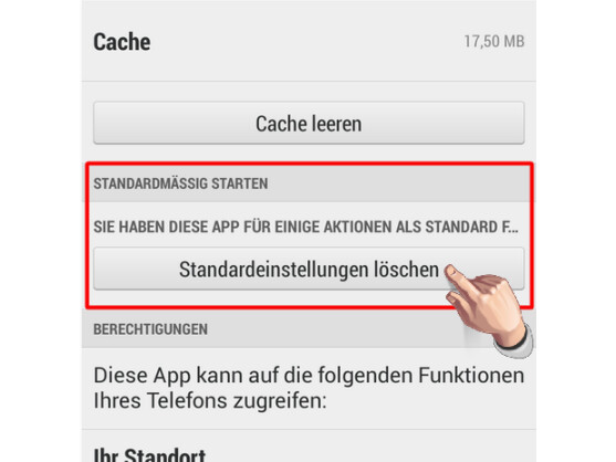 Standardeinstellung zurücksetzen.