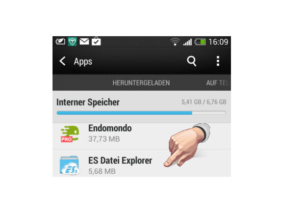 Android-App mit der fehlerhaften Einstellung aufrufen.