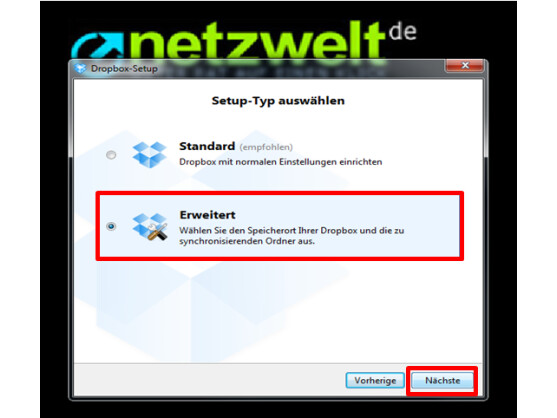 Erweiterte Einstellungen wählen.