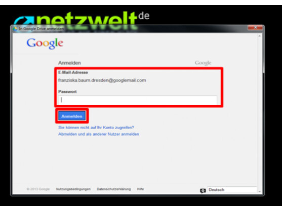 mail und Passwort eingeben