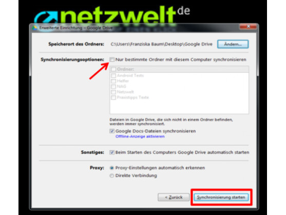 Festlegen, welche Dateien synchronisiert werden sollen