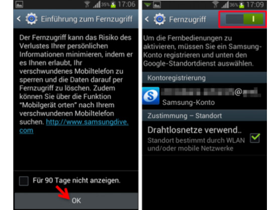 Fernzugriff auf dem Smartphone konfigurieren.