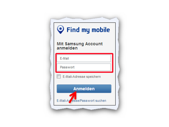 Auf findyourmobile.com anmelden.