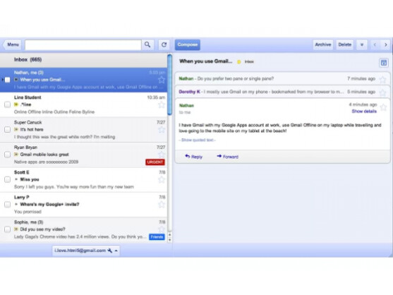Die Gmail offline-Oberfläche gestaltet sich aufgeräumt und übersichtlich