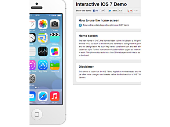 Interaktive iOS 7 Demo auf recombu.com.