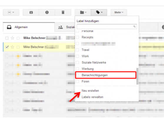 Labels im Posteingang anlegen.