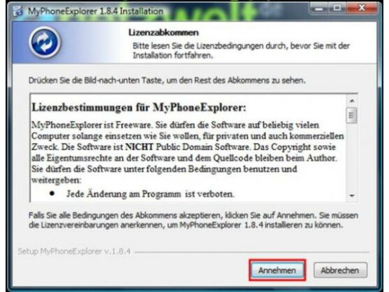Lizenzbestimmungen annehmen